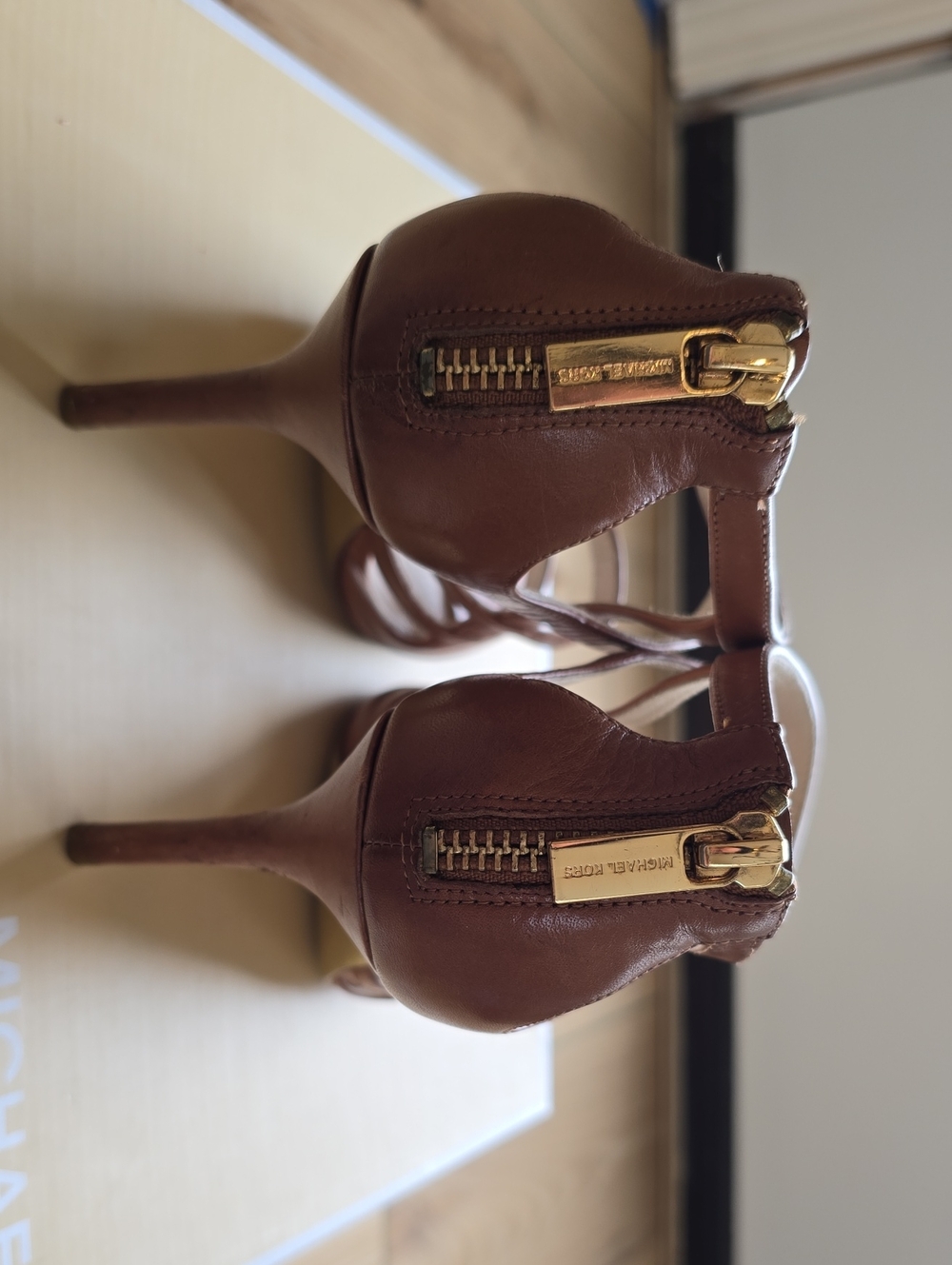 MICHAEL Michael Kors Tan Multi-Strap Open-Toe Heels - Picture 7 of 8